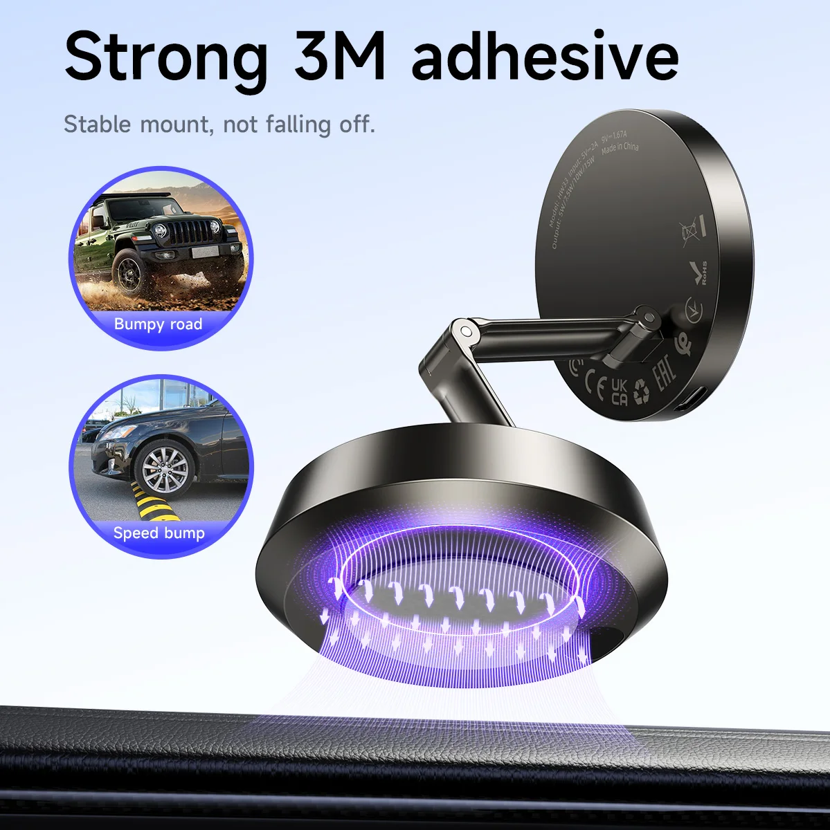 HOCO HW33 Metal Ring Magnetic Wireless Fast Charging Car Holder In-Car Center Console For iPhone 12-17 Pro Max MagSafe Charger