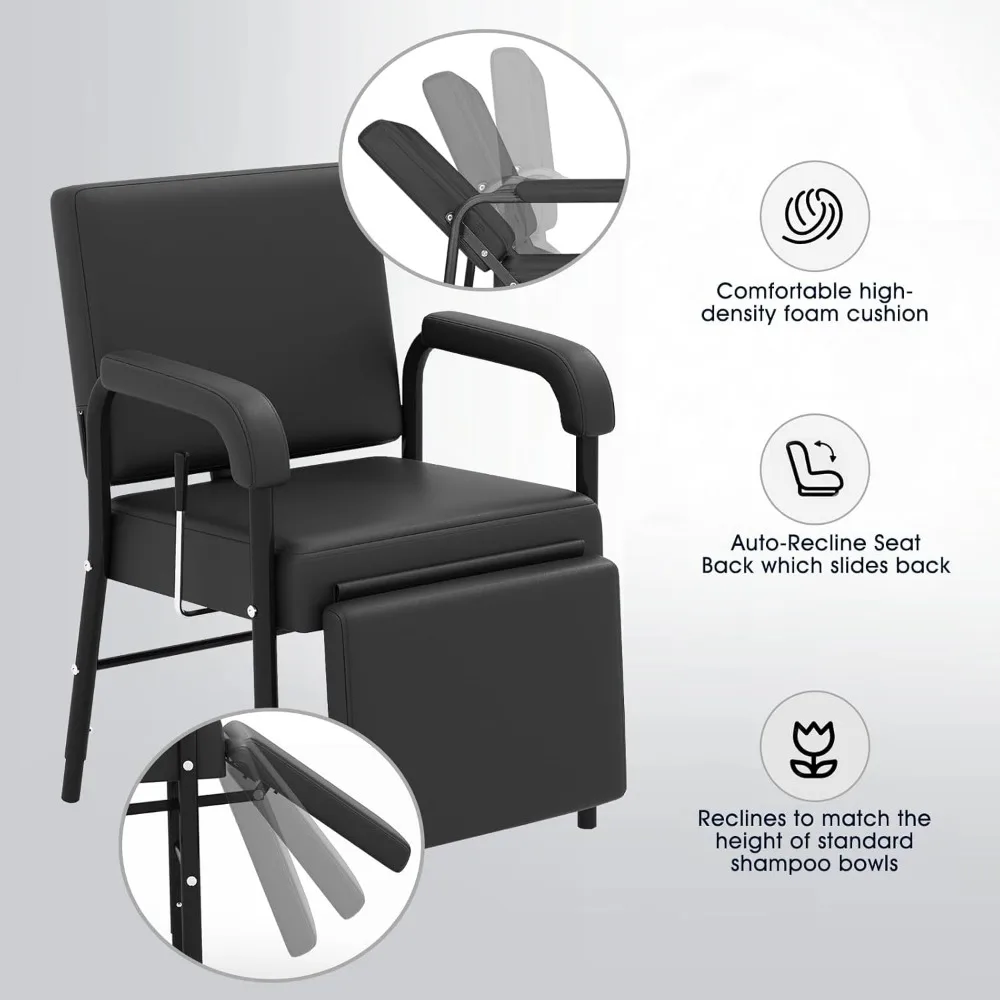 كرسي شامبو احترافي للاستلقاء في صالونات التجميل مع دعم للساق لمصففي الشعر وعلاجات التجميل في السبا باللون الأسود