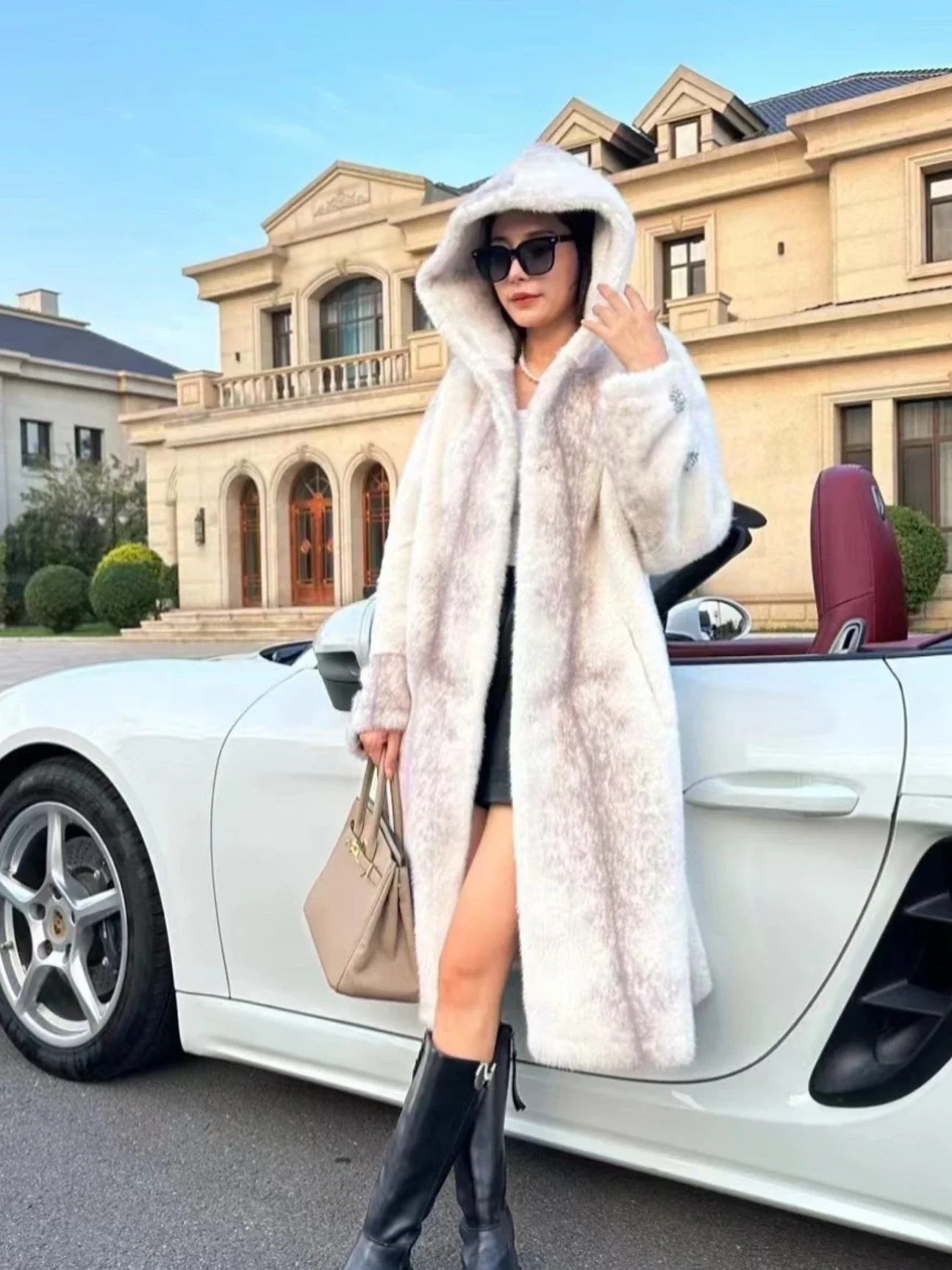 European Goods Fur Long Sleeve Women's European Mink Warm Long Casual Coat 2023 Winter Thick Loose Elegant Hooded Fur Jacket