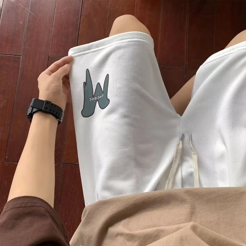 Oversized Shorts Men Deformed Letter M Shorts Fashion Brand High Street Loose Couple Five-point Shorts Basketball Short Pants