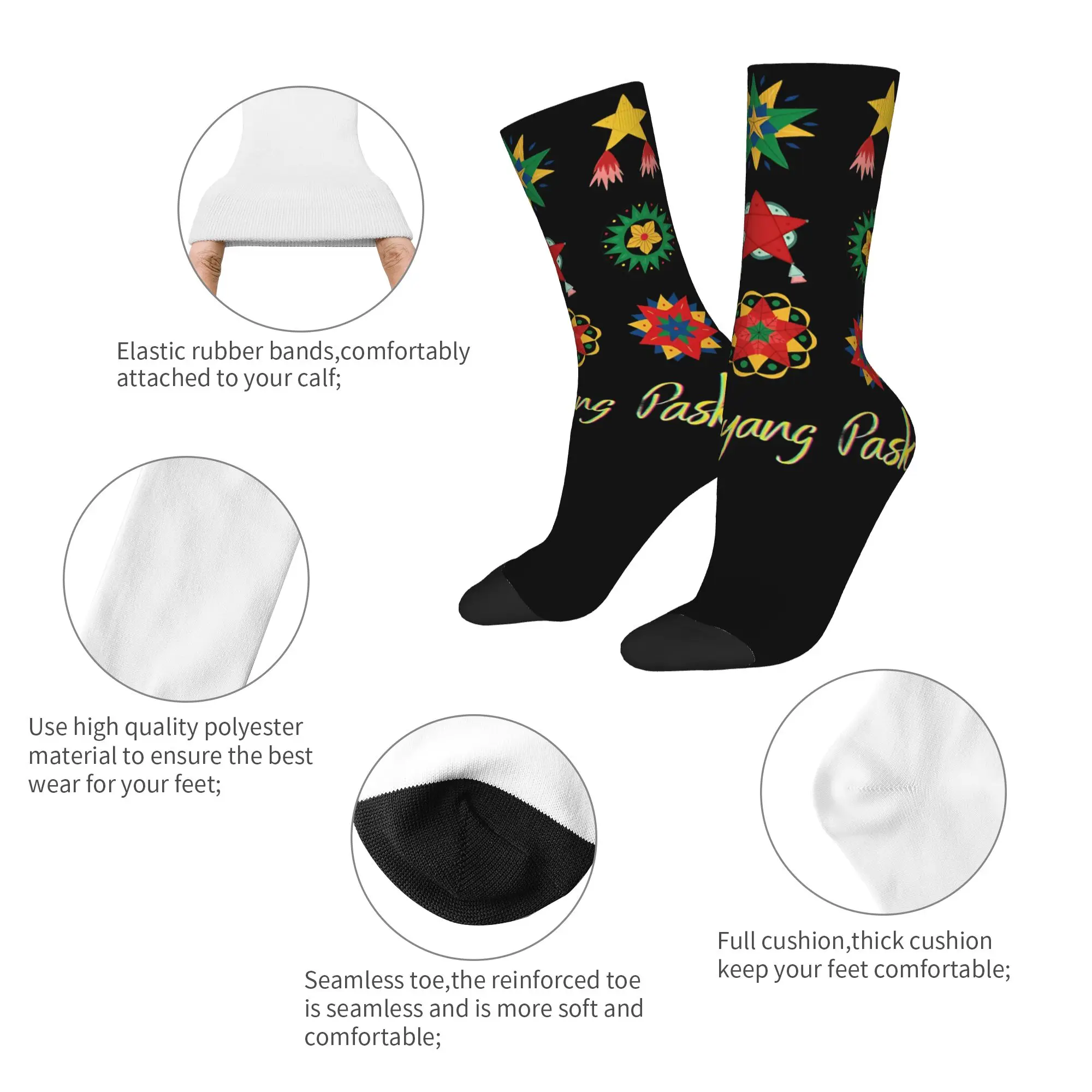 Philippines Christmas Parol Socks Men's Women's Polyester Maligayang Pasko Socks Spring Summer Autumn Winter Middle Tube Socks