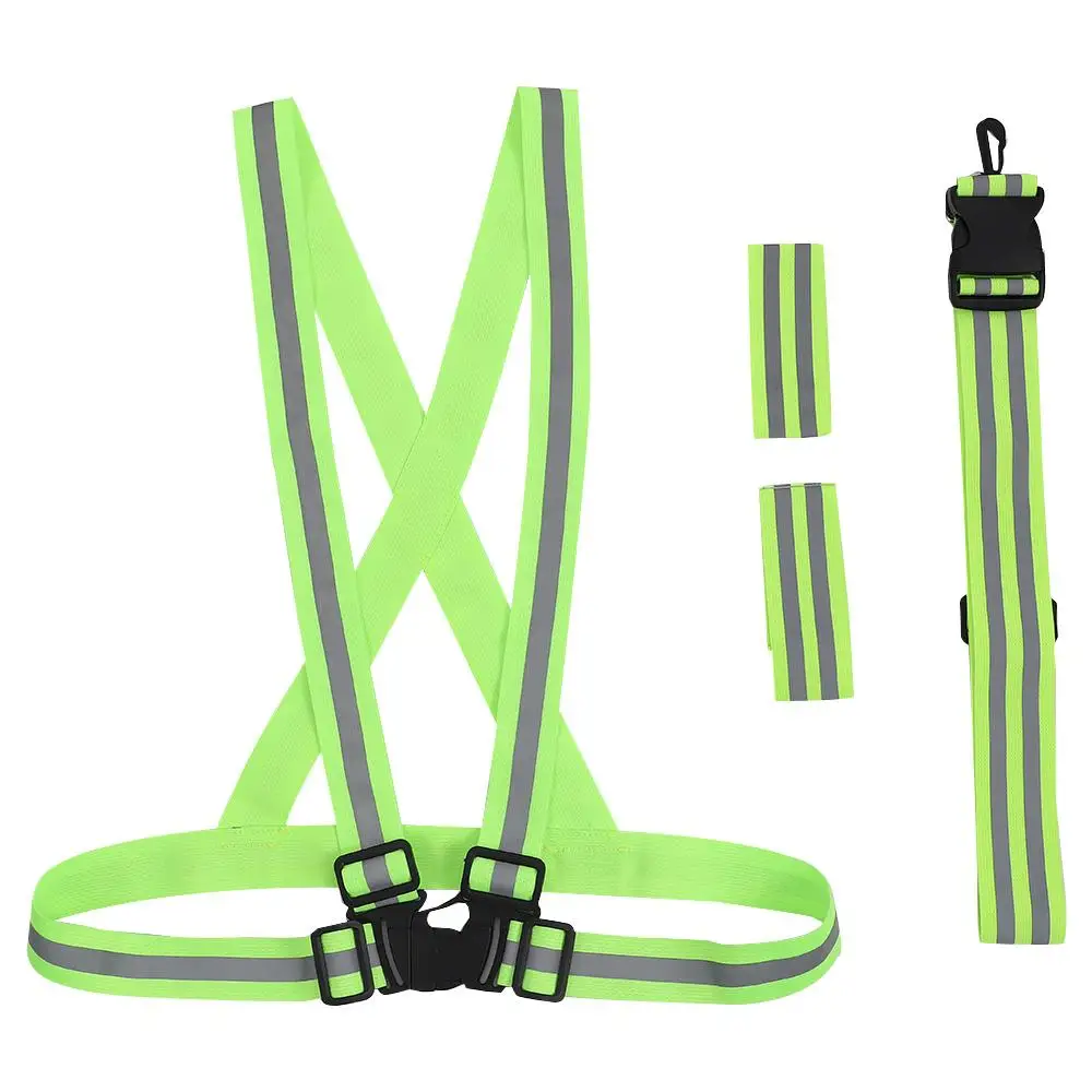 Adjustable Green Night Reflective Waistband Arm Strap Legband Arm and Leg Straps Nylon Visibility Belt Outdoor