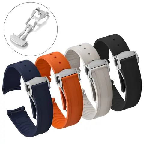 20mm FKM Fluoro gummiarmband för Omega Seamaster 300 dykarklocka böjd ände vikbar spänne ersättningsarmband uppgradering svart blå 10 best sales 20 mm klockarmband med böjd ände - №7