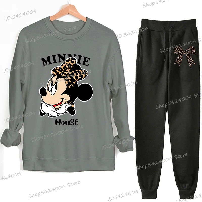 ليوبارد طباعة القوس ميني ماوس البلوزات المطبوعة وسراويل مجموعة للنساء موضة الترفيه ميني ماوس ملابس رياضية 2 قطعة مجموعة الهدايا #4