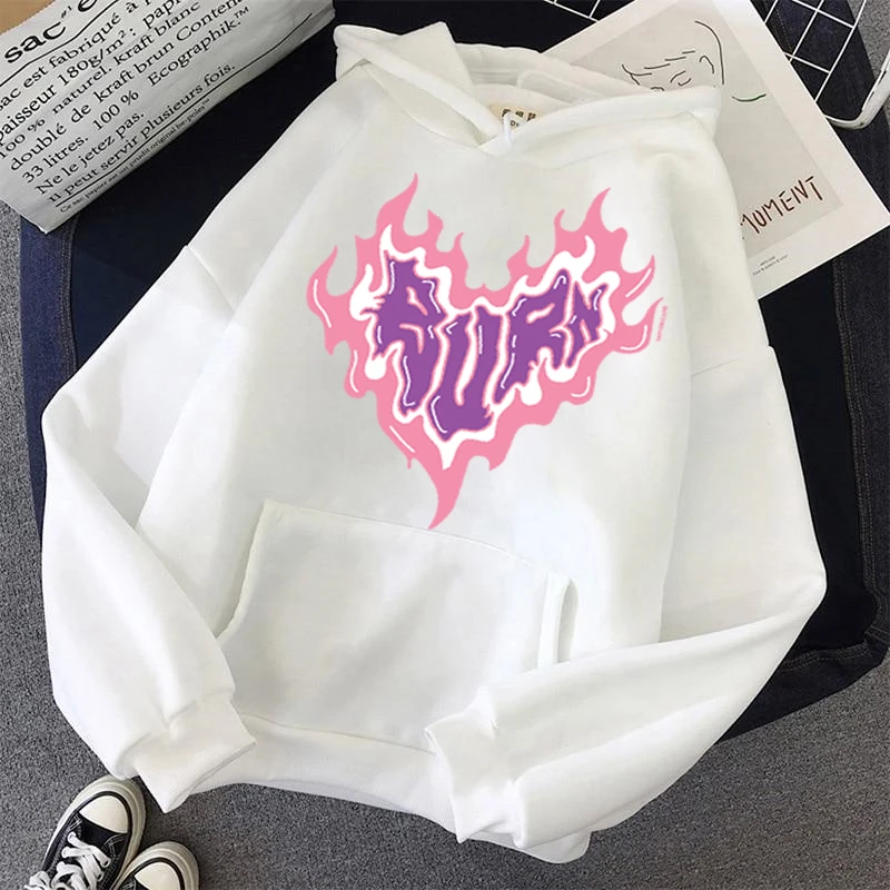 American Harajuku Style Flame Heart-shaped Printed Hoodie Men and Women Korean Style Ins casual Couple pullovers Sweatshirt