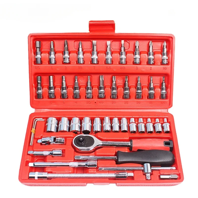 

In Stock 46-Piece Sets Auto Repairs Tools Combination Suit Manual Hardware Tools Wrench Socket Wrench Auto Protection Tools