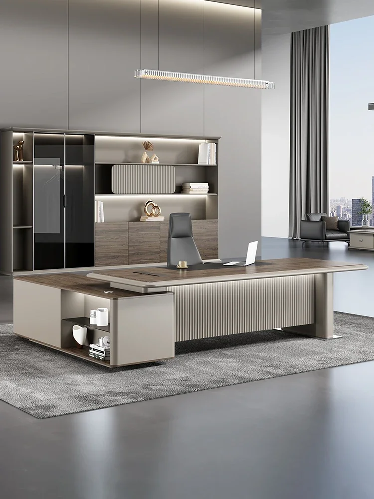 

Boss table with light high-end light luxury office table and chair