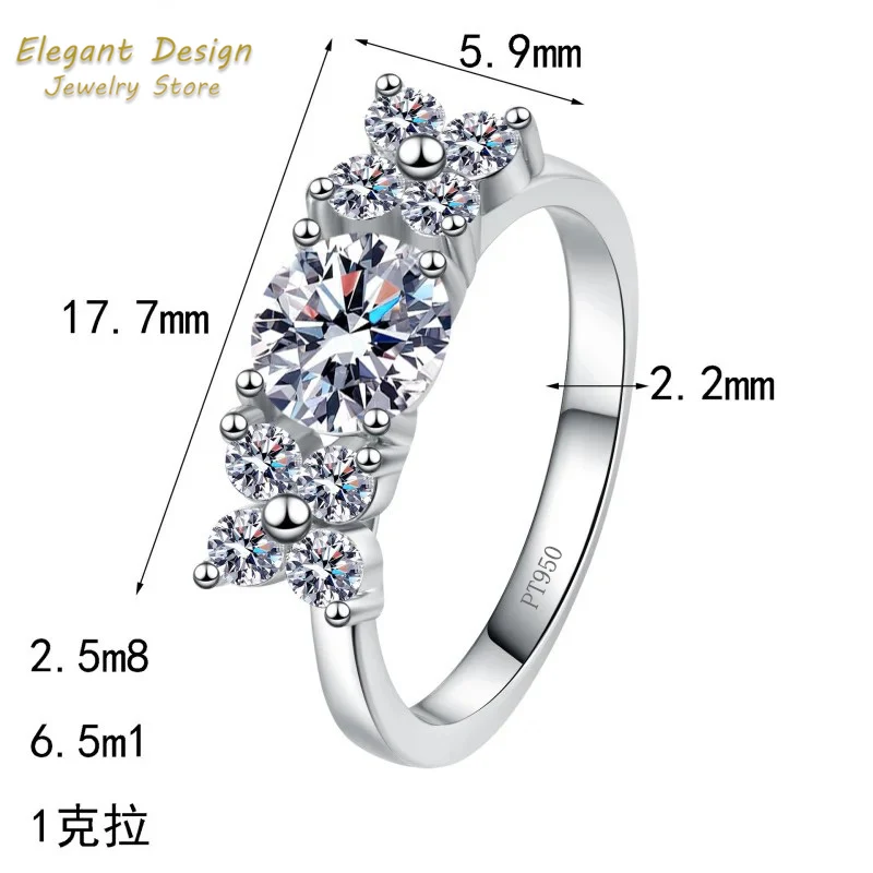 Personality Platinum Pt950 Diamond Rings Minimalist Ins Full of Stars Luxury 1ct Moissanite Wedding Band for Women Holiday Gift