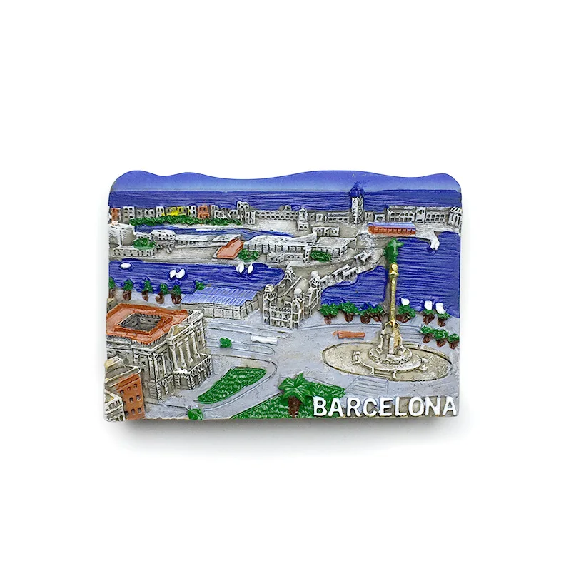 

3D Resin Refrigerator Magnet - Barcelona Cityscape with Iconic Landmarks and Seaview - Perfect Travel Souvenir