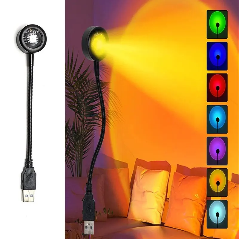 

USB Sunset Projection Decoration Atmosphere Background Creative Rainbow Bedroom Switch Night Light Mini Lamp Home Wall For Bar