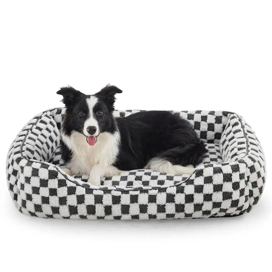 

Dog Bed for Large Medium Small Dogs Rectangle Orthopedic Dog Sofa Bed, Cute Modern Puppy Bed with Jacquard Shaggy Plush amp Anti