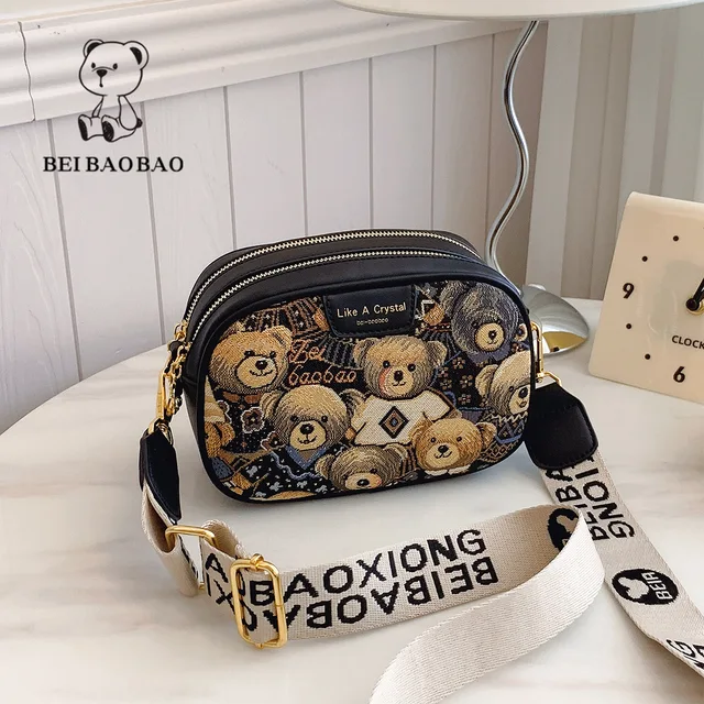 Beibaobao 2025 letnia nowa płócienna modna torba damska niedźwiedź pojedyncza torba na ramię Crossbody torba na co dzień damska torba