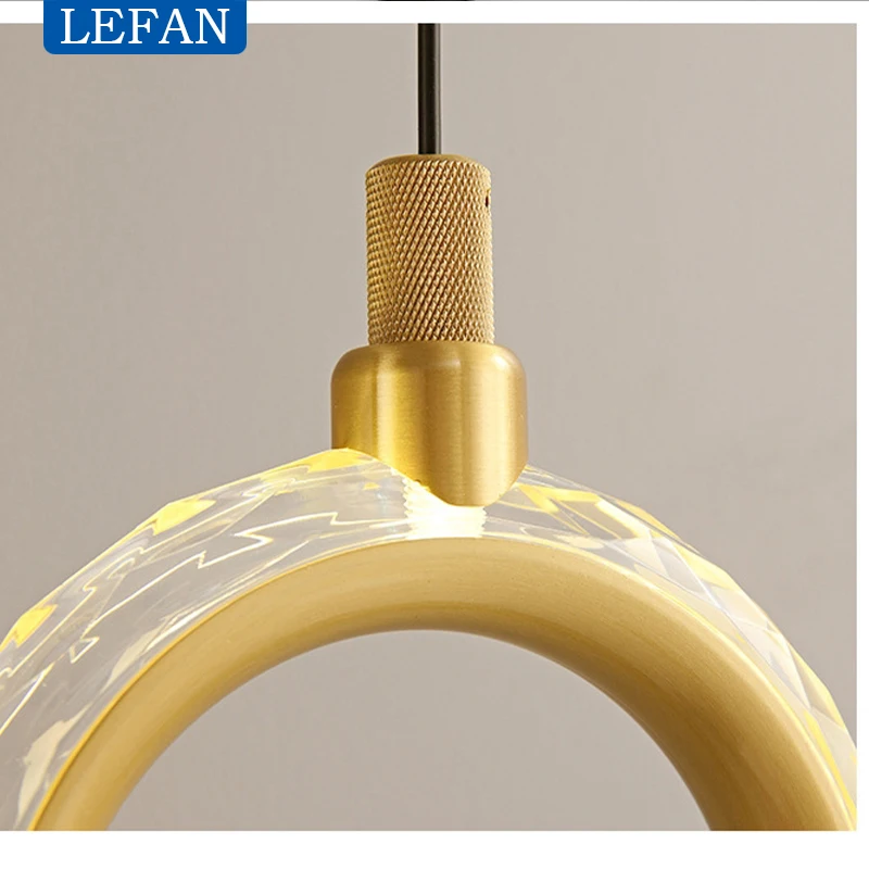 Modern Nordic luxury villa LOFT Chandelier Full copper duplex staircase rotating  hollow ring pendant light