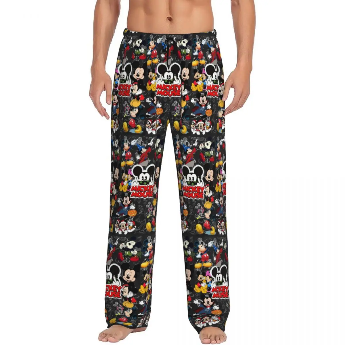 Pantalones de pijama con estampado de Mickey Mouse para hombre personalizados, ropa de dormir bonita con estampado de animación, pantalones con bolsillos