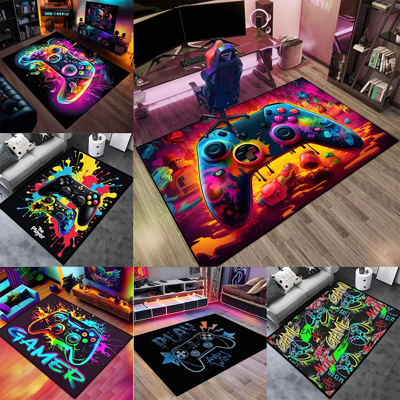 Creative Game Controller Area Rug  Teen Kawaii Painted Gamepad Carpet for Room Decor Game Player Room Kid Room Game enthusiast