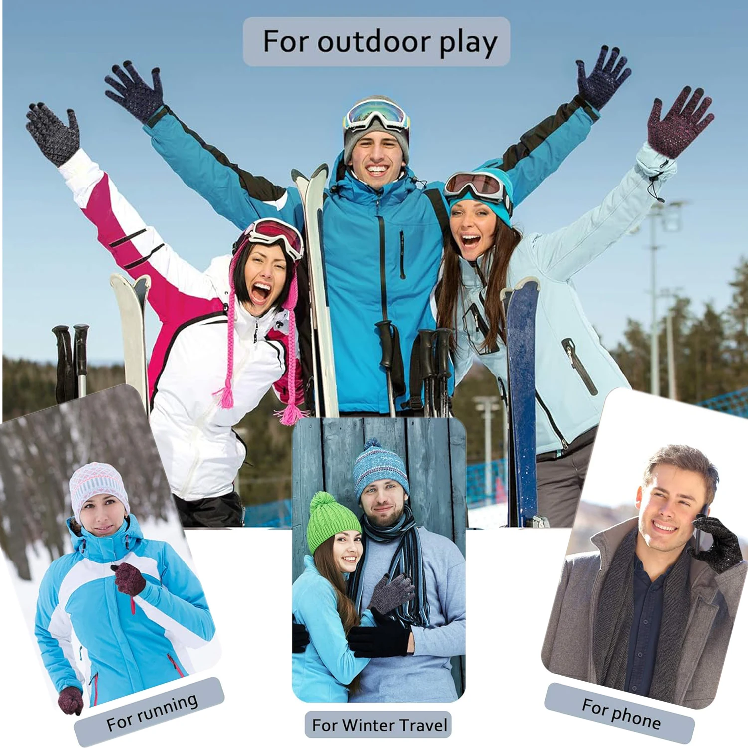 Guantes deportivos de ciclismo al aire libre de punto cálidos térmicos mejorados antideslizantes con pantalla táctil transpirable de invierno para hombres y mujeres para correr