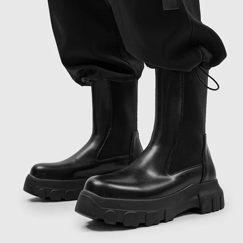 Botas altas estilo Chelsea para hombre, estilo inglés, zapatos de diseñador negros, botas de cuero natural estilo vaquero, modernas y elegantes, botas largas para motocicleta.