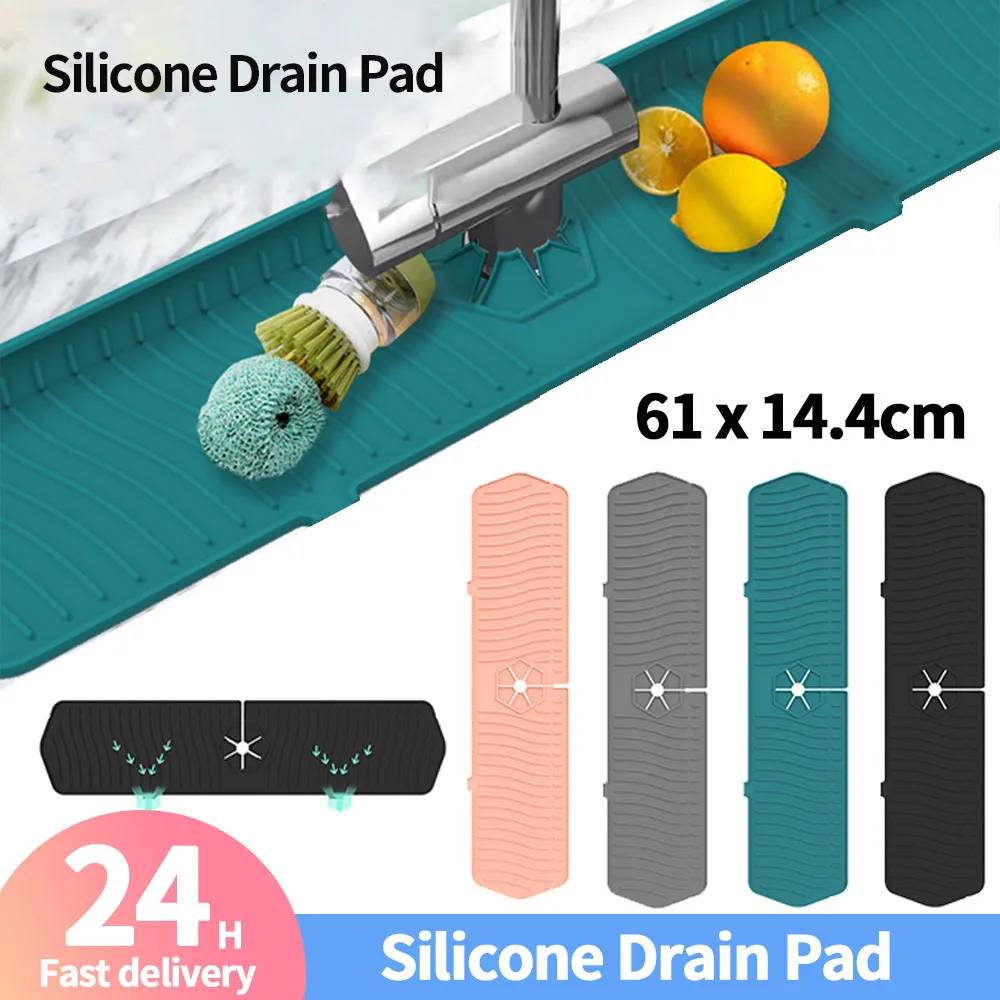 Kitchen Silicone Faucet Double Absorbent Draining Mat Splash Guard Water Catcher Drying Pads for Bathroom Kitchen Gadgets