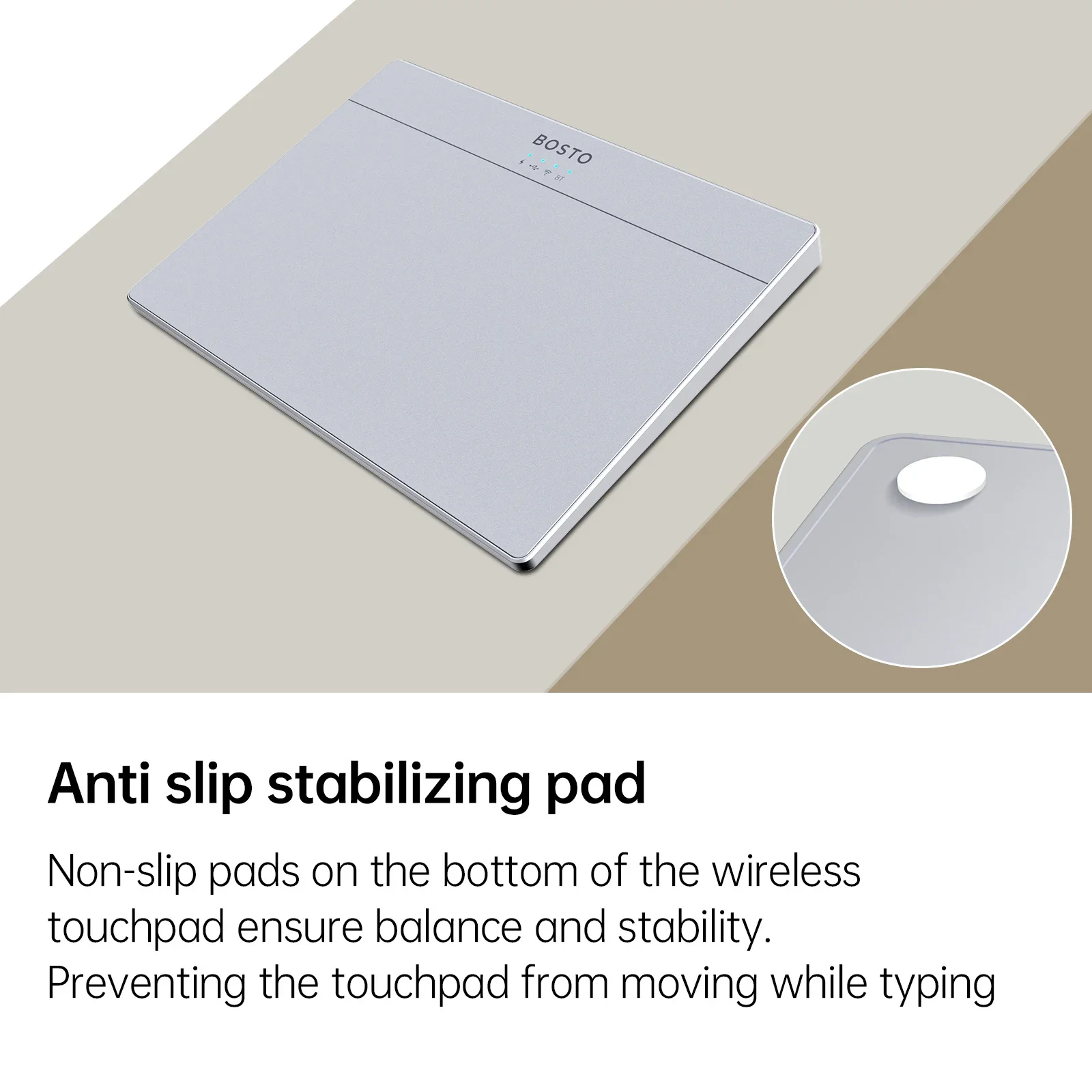 BOSTO T02 Touchpad com fio e sem fio 2.4G e BT e USB Vidro temperado ultrafino compatível com sistema Mac / Windows 10/11