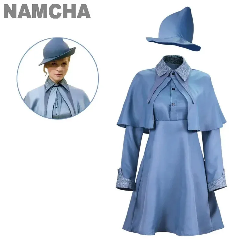 

Flower Isabelle Delacour Cosplay Suit Dress Beauxbaton School Uniform Women Wizard Suits Hats Cloak Dress Halloween Suit