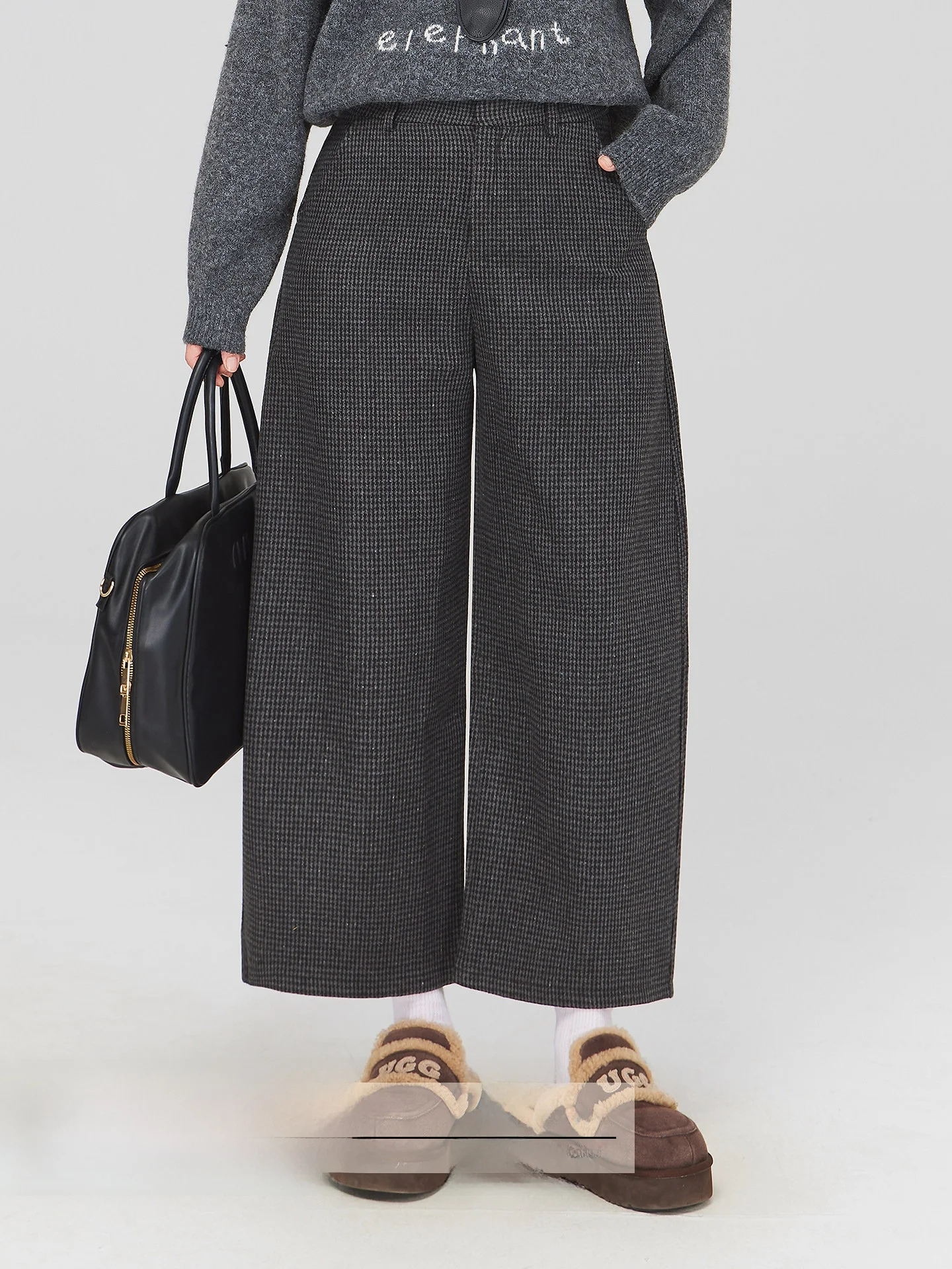 

Шерстяные широкие брюки больших размеров, женские свободные брюки ленивого цвета, зимние клетчатые брюки с высокой талией, прямые брюки на молнии