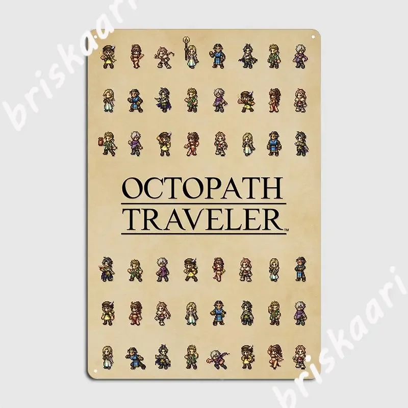 Octopath Traveler Sprites On Parchment Poster Metal Plaque Retro Wall Cave Plates Home Tin Sign Poster