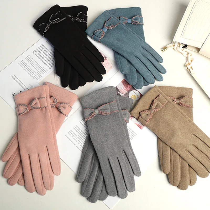 1pair Women Autumn Winter Velvet Insulated Gloves Korean Version Cute Anti Cold Velvet Touchscreen Gloves Cycling Driving Gloves