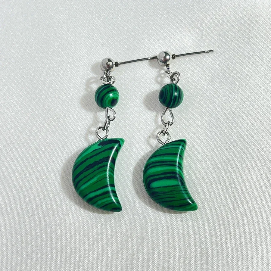 Moon Shape Malachite Dangle Earrings for Women New Design Natural Stone Jewelry Handmade Bijoux Wedding Party Statement Earrings