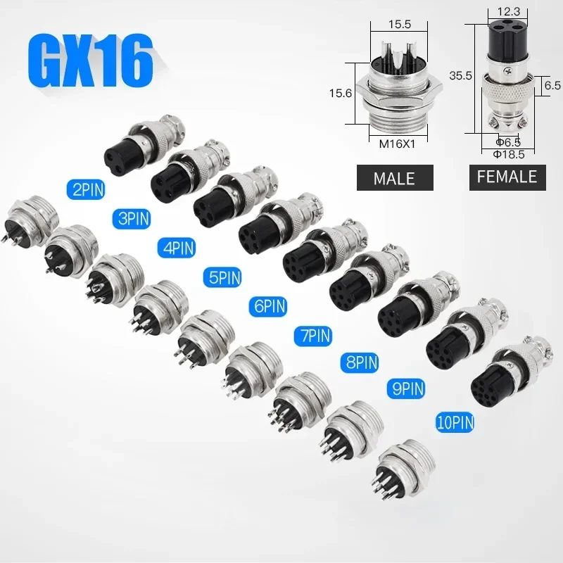 5/10/20Set GX12 GX16 GX20 2 3 4 5 6 7 8 9 10 12 14 15 Pin Docking Aviation Plug Socket Waterproof Circular Connector