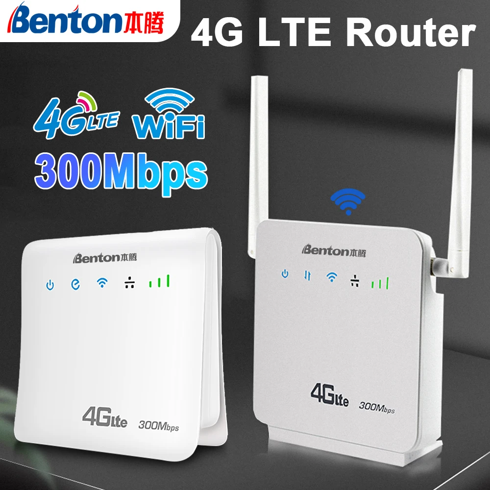 Benton 4G LTE Router 300Mbps 2.4GHz WiFi Hotspot Repeater with SIM Card Slot 32Users WAN LAN Internet Modem for Asia Europe