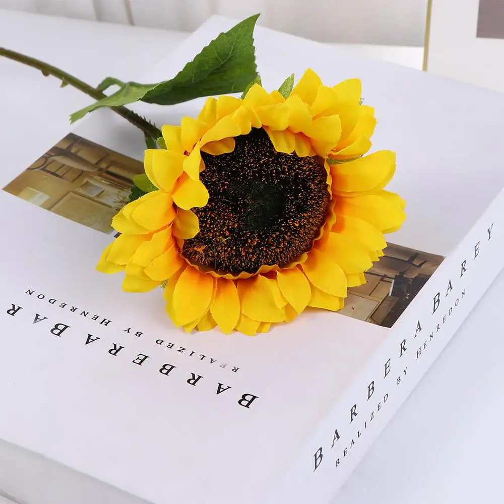 1 Pc High Quality Yellow Artificial Sunflower Highly Realistic Silk Sunflower for Home Flower Arrangement Decor Bride Gifts