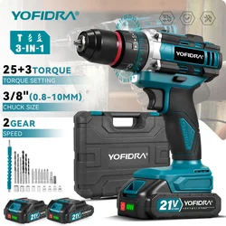 YOFIDRA 3IN1 Electric Impact Drill 25+3 Torque Handheld Cordless Impact Drill Woodworking Power Tool For Makita 21V Battery Pin