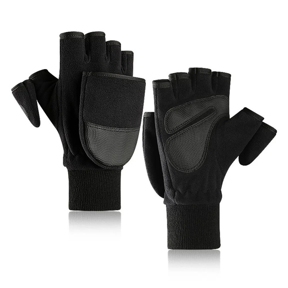 Warm Gloves For Men Thick Fleece Half Finger Wrist Support Winter Outdoor Anti-Slip Palm Skiing Riding Cold Weather