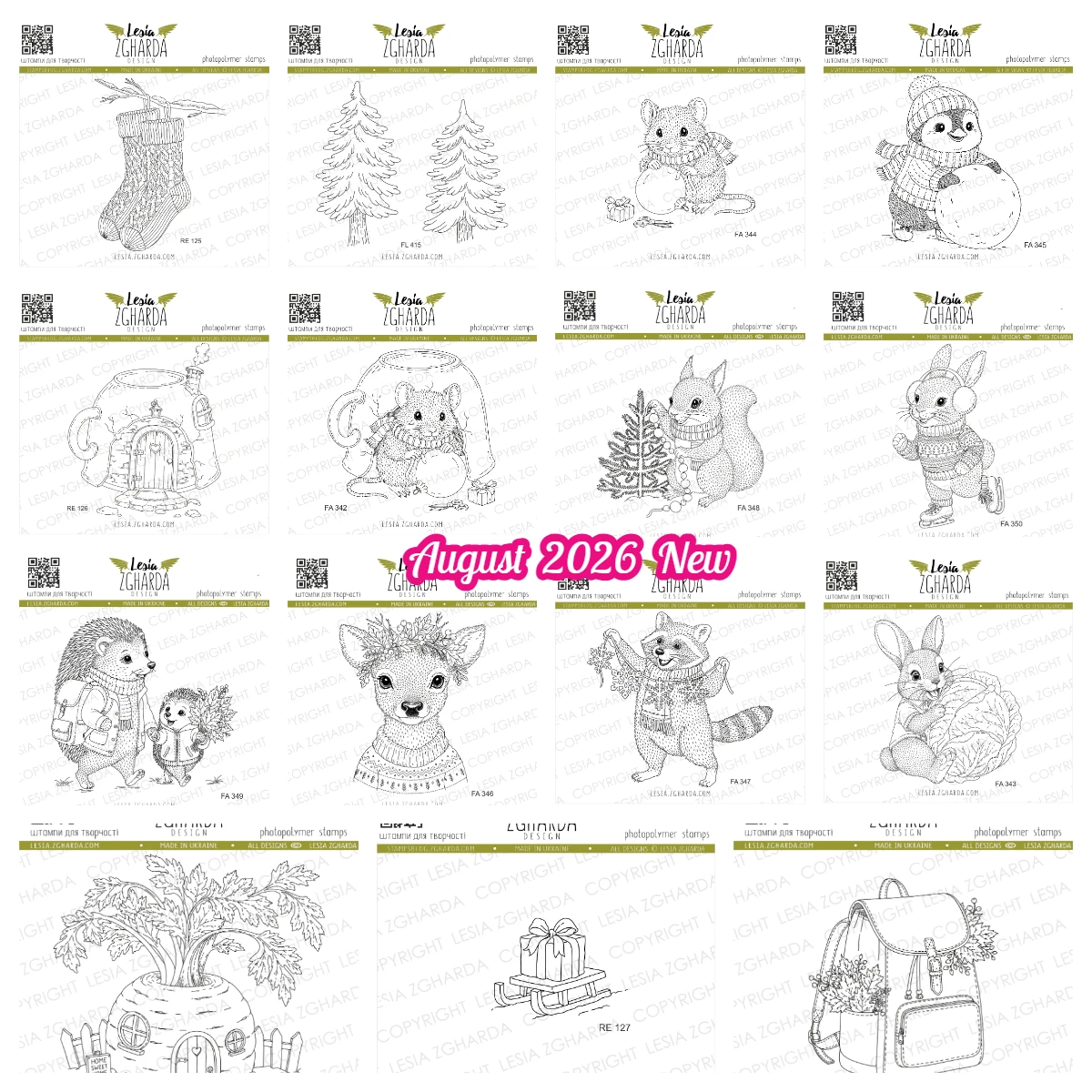 Lesia Zgharda Christmas Winter Photopolymer Stamps, Cute Woodland Animals Tree Sock Backpack Clear Stamp Set for Handmade Card