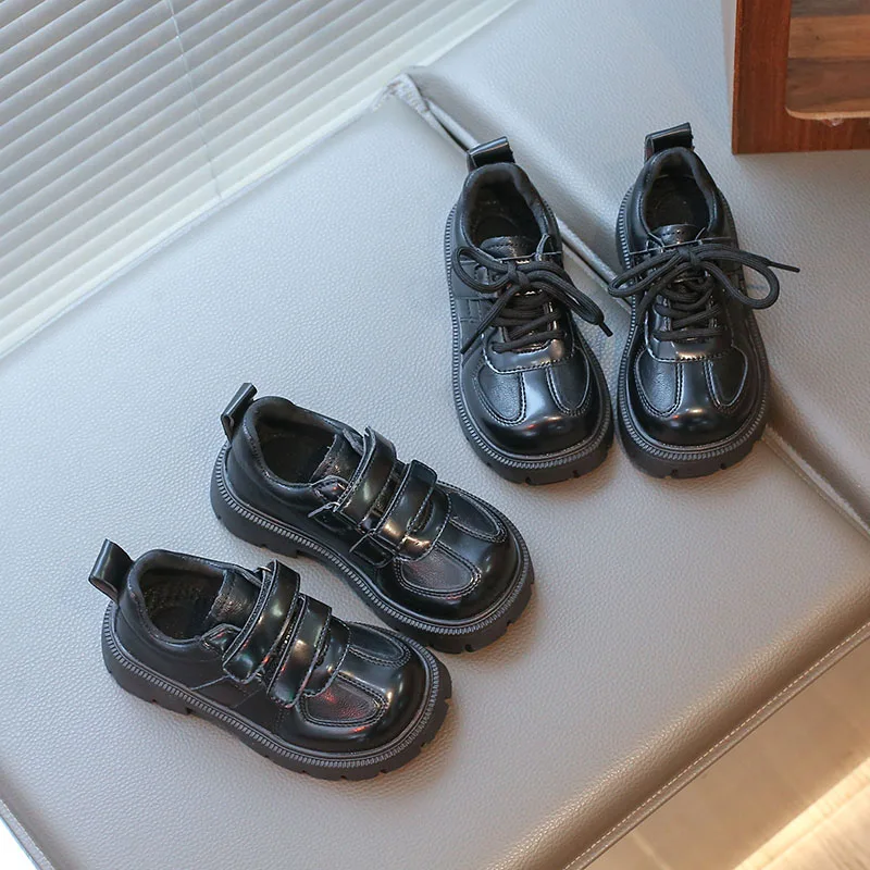 

Kids Black Patent Leather Platform Shoes Toddler Boys Girls Double Velcro Strap/Lace Up Casual Daily Sneakers Trendy Footwear