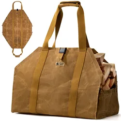 OneTigris Firewood Carrier 2-in-1 Firewood Log Carrier Bag Waxed Canvas Firewood Tote Carrier Camping Firewood Carriers