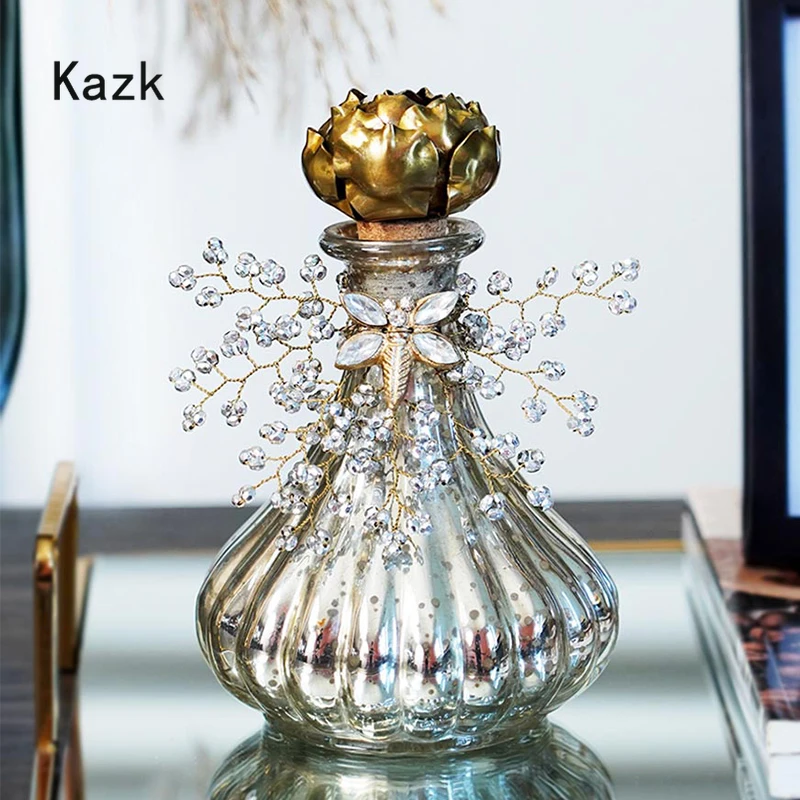 Vintage Beaded Glass Perfume Bottle Light Luxury European Aromatherapy Fragrance Bottles Art Crafts Dressing Table Ornaments