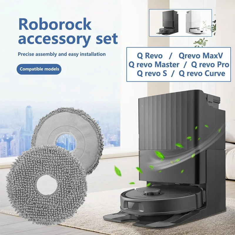 ملحقات متوافقة مع ABNO مع ممسحة لـ Roborock Q Revo/Qrevo S/Qrevo Master/Qrevo Curve/Qrevo Maxv، وسادة ممسحة قابلة للغسل