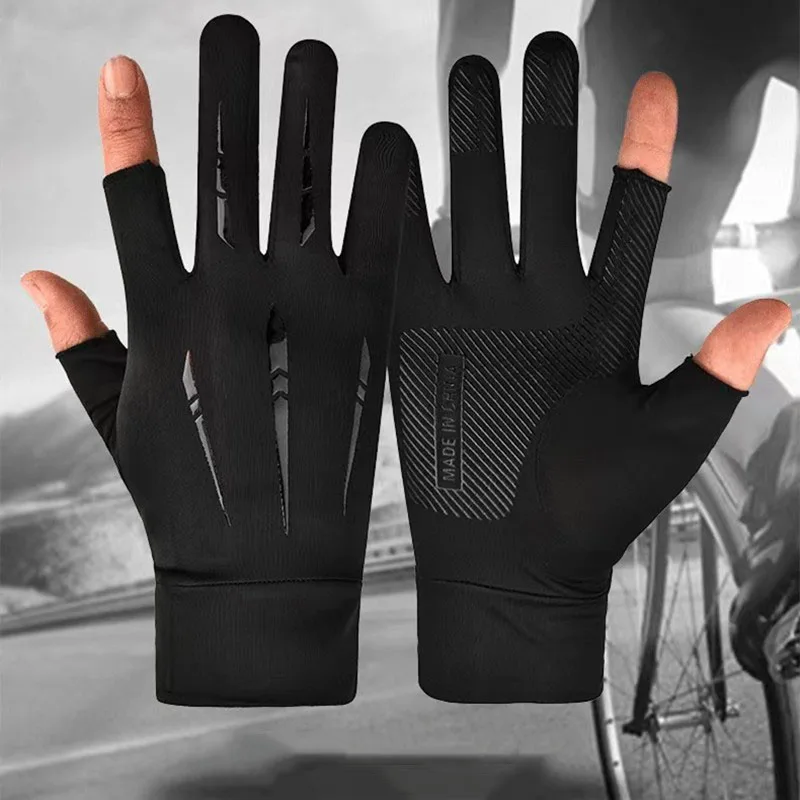 

Ice Silk Half Finger Gloves Driving Two Finger Gloves Men's Outdoor Wear resistant Cycling Gloves Thin Fishing Gloves