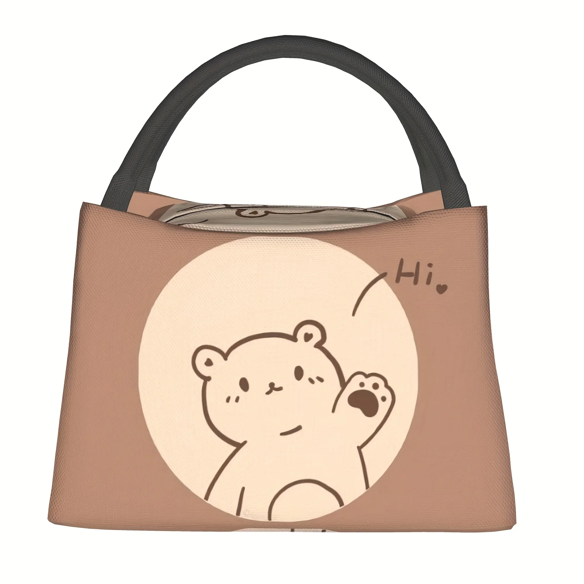 

1pc Hi~ Bear Pattern, Reusable Outdoor Portable Insulated Lunch Box, Leakproof Cooler Bag for Work, Picnic, Beach