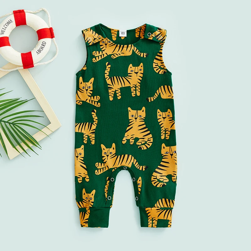 2022-05-13 Lioraitiin 0-18M Newborn Baby Boys Summer Jumpsuit Cute Tiger Print Sleeveless Round Neck Romper