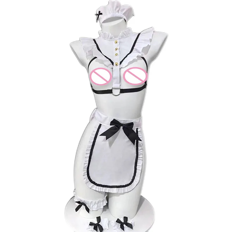 

Lolita Playful Cute Maid Uniform Sexy Women's Bra Apron Black Silk See Through Smooth Jumpsuits For Halloween Carnival Cosplay