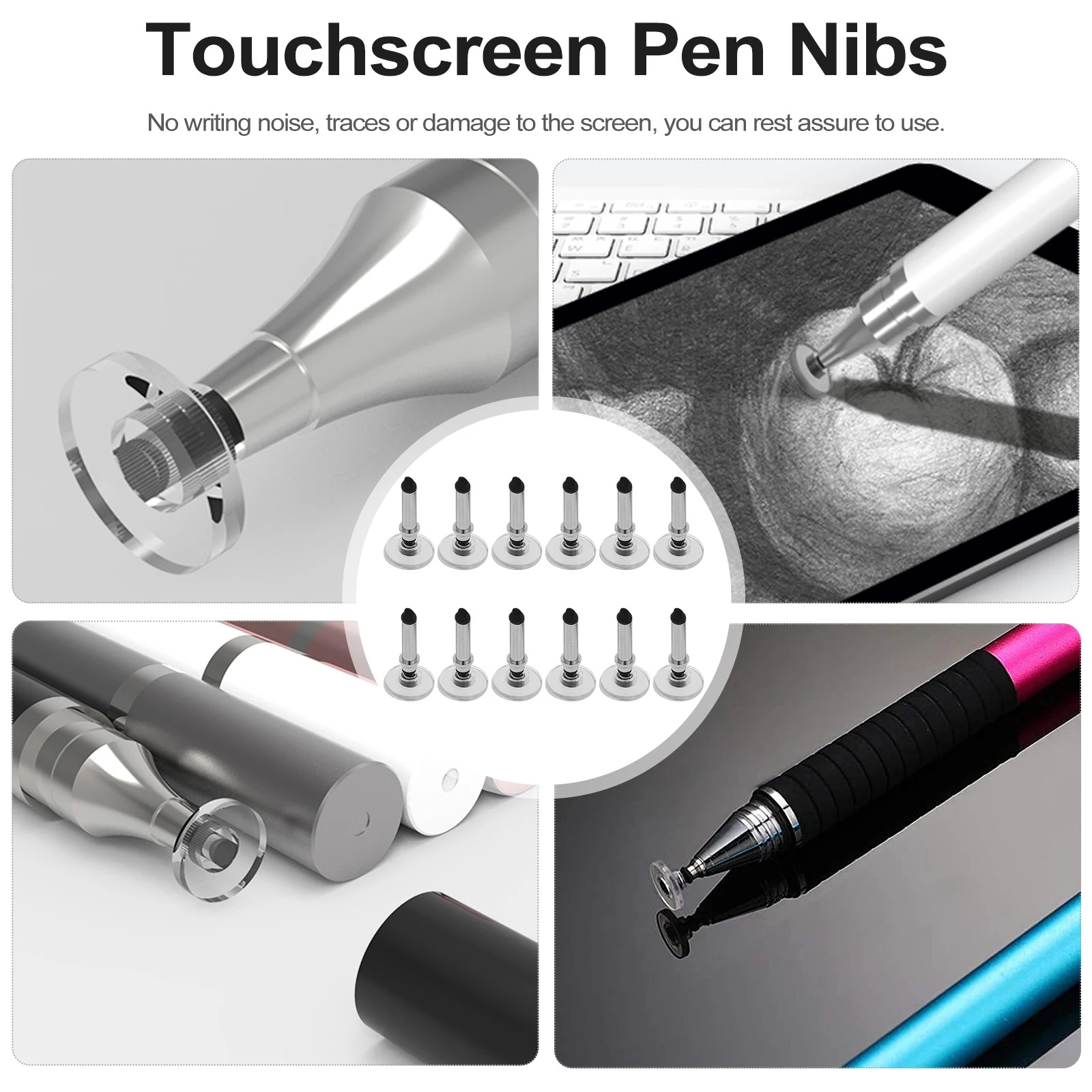 

12pcs Touchscreen Stylus Pen Replacement Tips Silica Gel Round Disc Nibs Durable No Noise Universal Tools Accessory