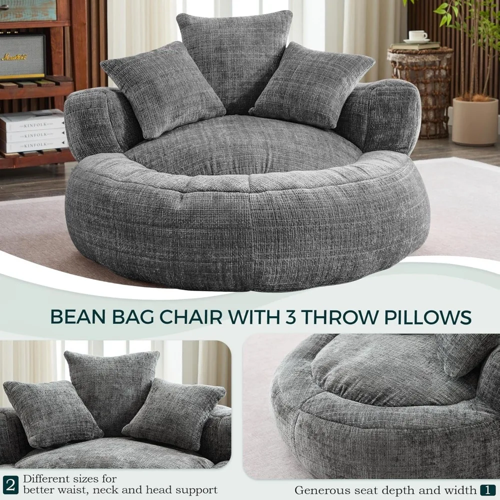 Bean Bag Chairs for Adults, Large Oversized Bean Bag Sofa Chairs Couch with Pillows, Stuffed Round Sofa Chair with Foam Filled