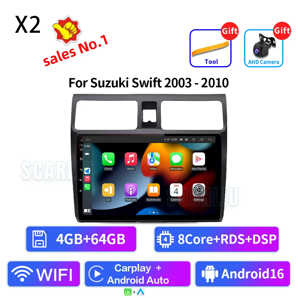 2din Android 16 Autoradio voor Suzuki Swift 2003-2006 2007 2008 2009 2010 Multimedia Speler Carplay Stereo GPS DVD Head Unit
