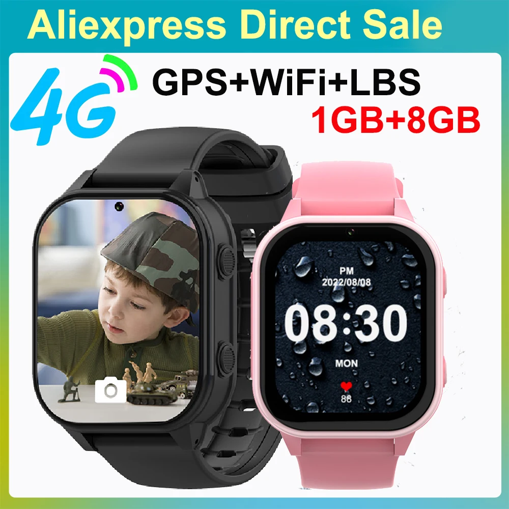 

1GB+8GB Kids Smart Watch 4G GPS WIFI Video Call SOS IP67 Waterproof Child Smartwatch Camera Monitor Tracker Location Phone Watch