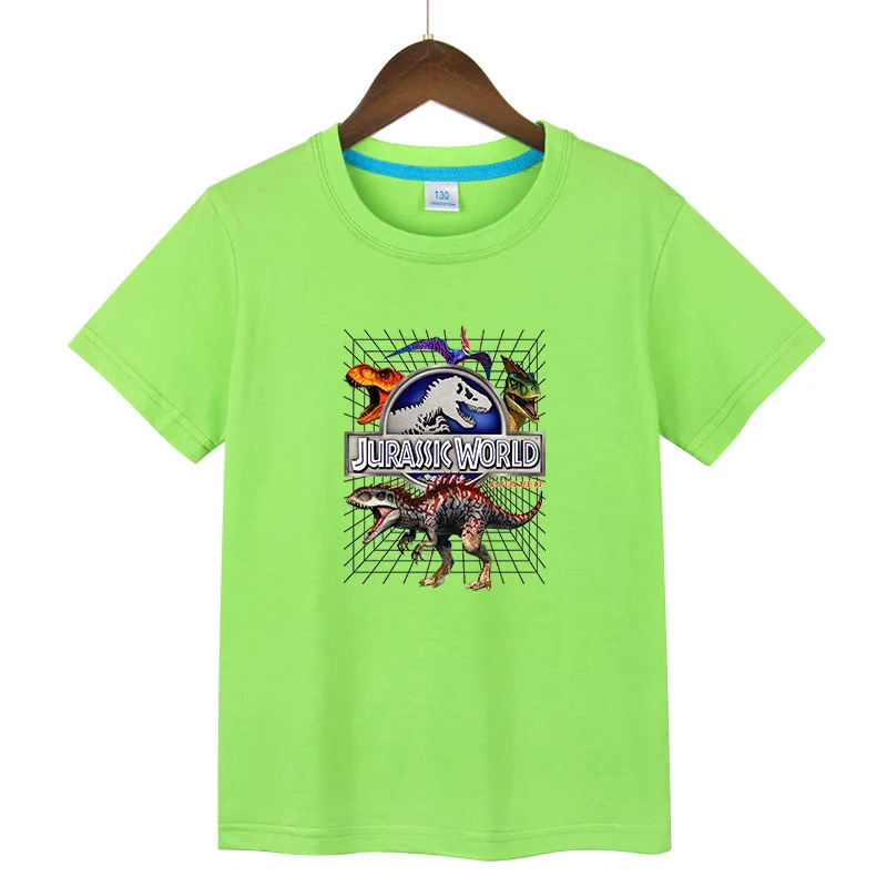 

Boy Girl Jurassic World Evolved Dino Grid T-Rex T-Shirts Summer Cotton Short Sleeves Children Casual Clothing Baby Kids Tops