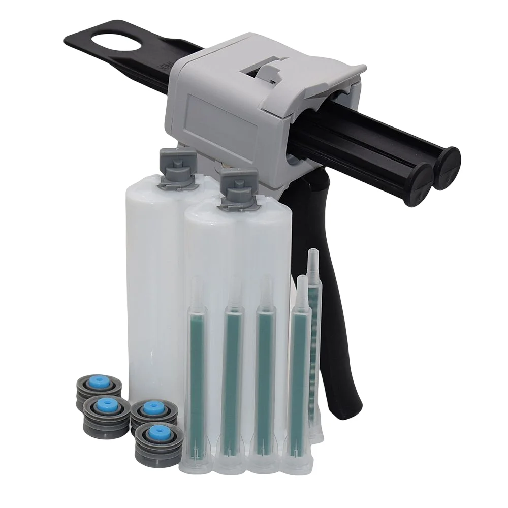 

50ml Caulking Guns 1:1 AB Glue Dispensing Gun Dispenser with 5pc Static Mixing Nozzles 2pcs 50ml 1:1 Empty Dual-Barrel Cartridge