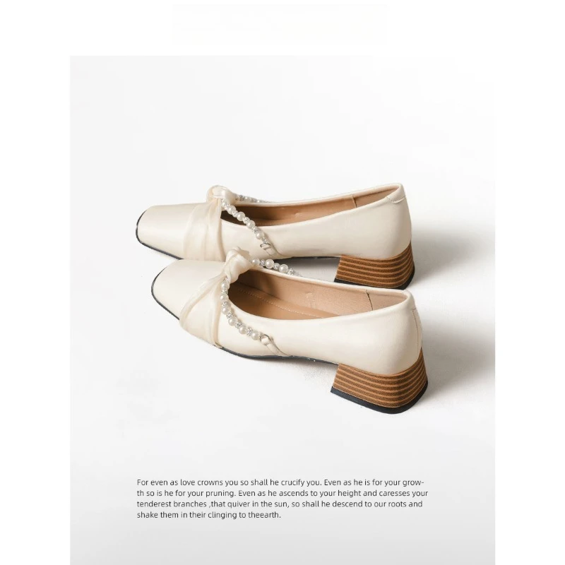 

Women's Square Toe Mary Jane Pumps Microfiber Upper Bead Decor Block Heel French Style Casual Shoes Spring 2026