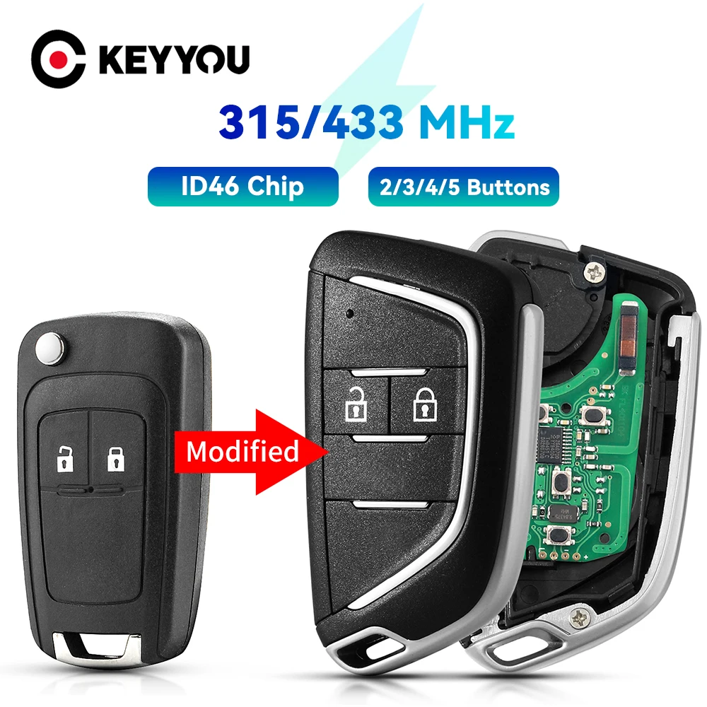 

KEYYOU 315/433 MHz ID46 Chip For Opel Vauxhall Insignia Astra Smart Control Modified Flip Car Remote Key